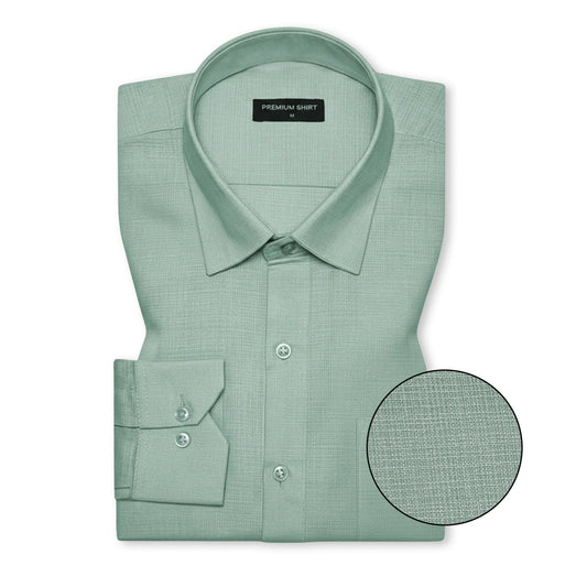 Green Textured Linen Shirt For Men