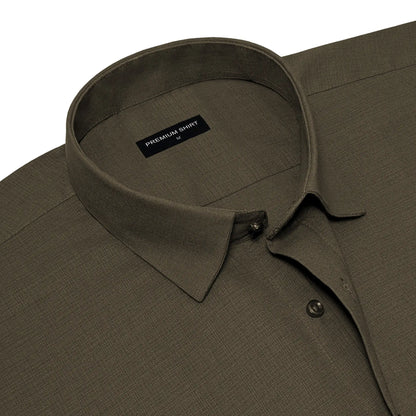 Olive Textured Linen Shirt For Men