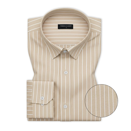 Beige Pinstripe Oxford Shirt For Men