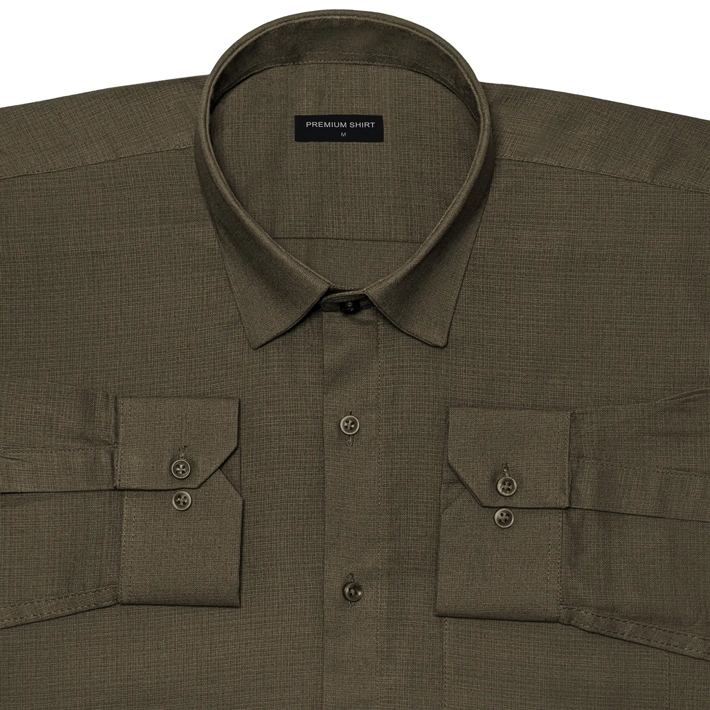 Olive Textured Linen Shirt For Men