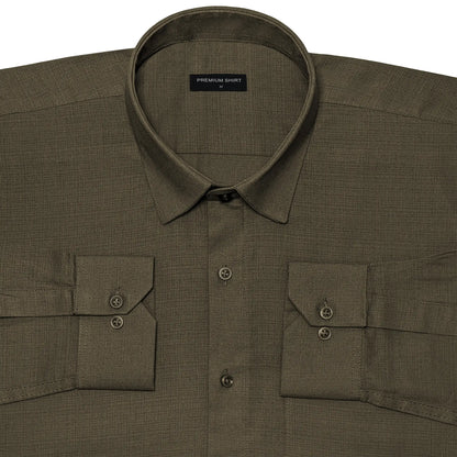 Olive Textured Linen Shirt For Men
