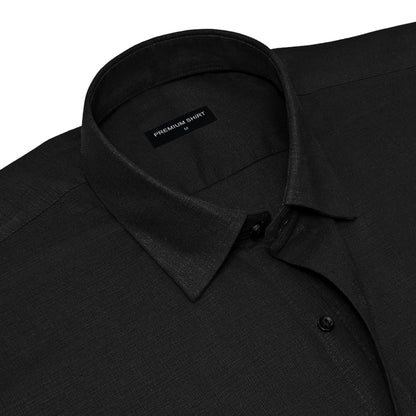 Black Textured Linen Shirt For Men