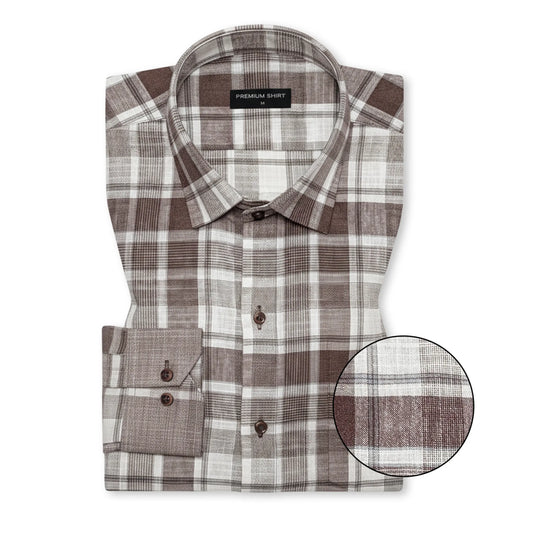 Brown Check Linen Shirt For Men