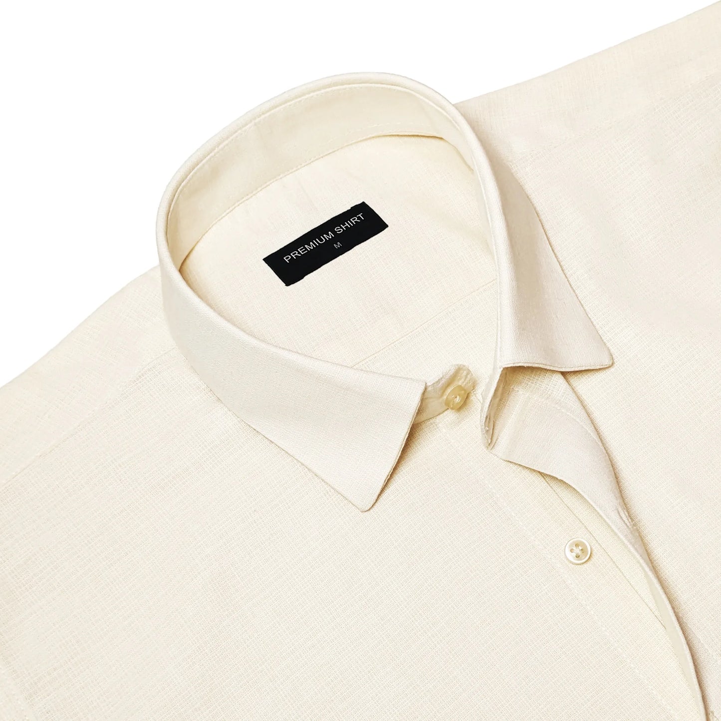 Cream Textured Linen Shirt For Men