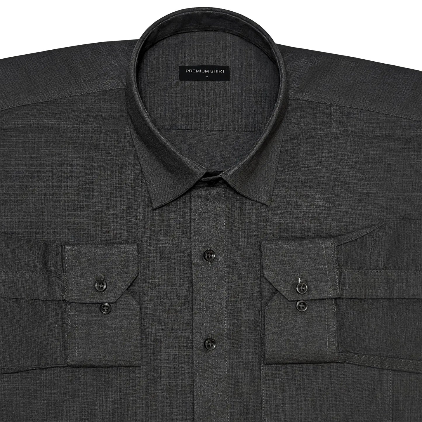 Dark Grey Textured Linen Shirt For Men