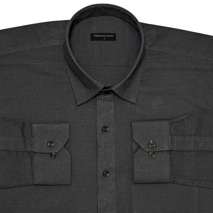 Dark Grey Textured Linen Shirt For Men