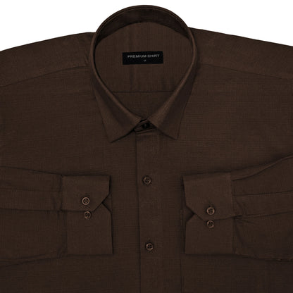 Brown Textured Linen Shirt For Men